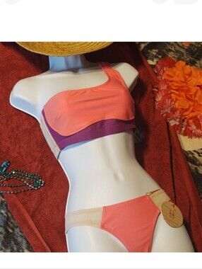 Hollie Watman Pink/Purple One Shoulder Bikini XS/S Barbiecore!